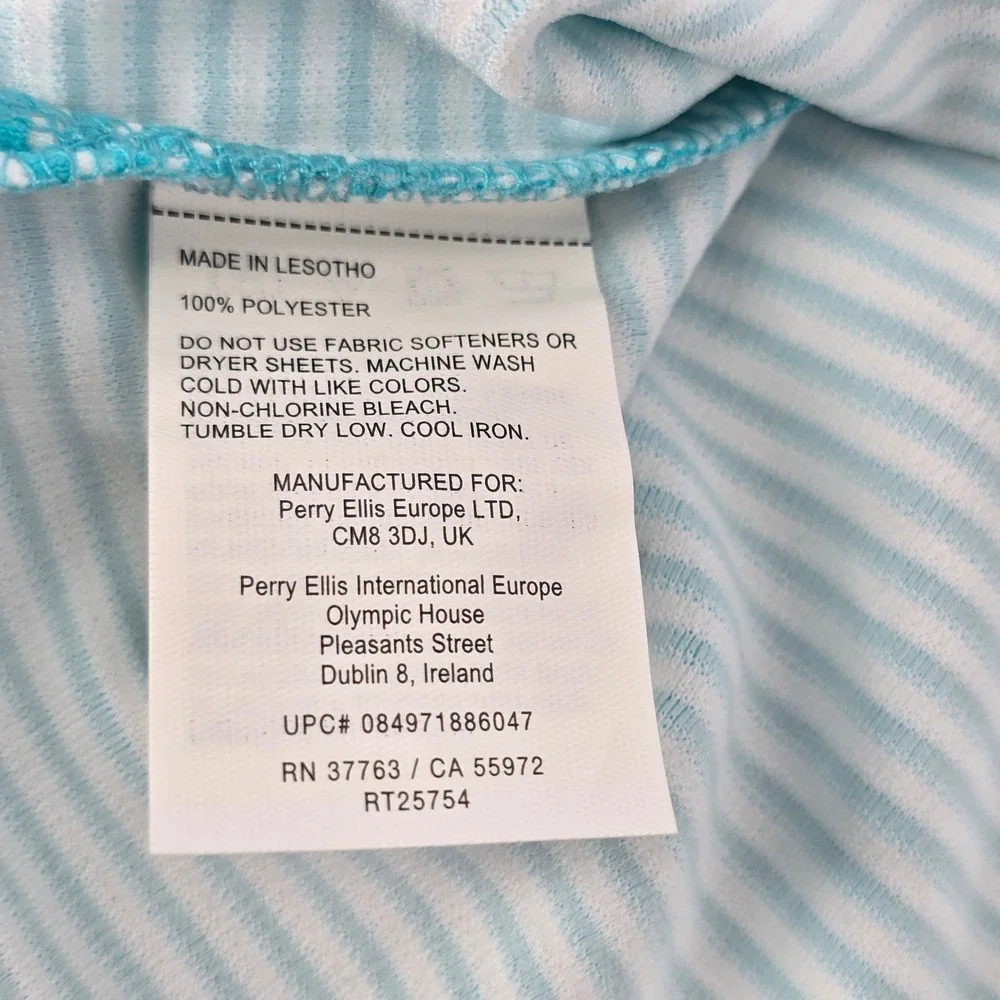 Cubavera Polo Shirt Mens Medium Blue Curacao Striped Moisture Wicking